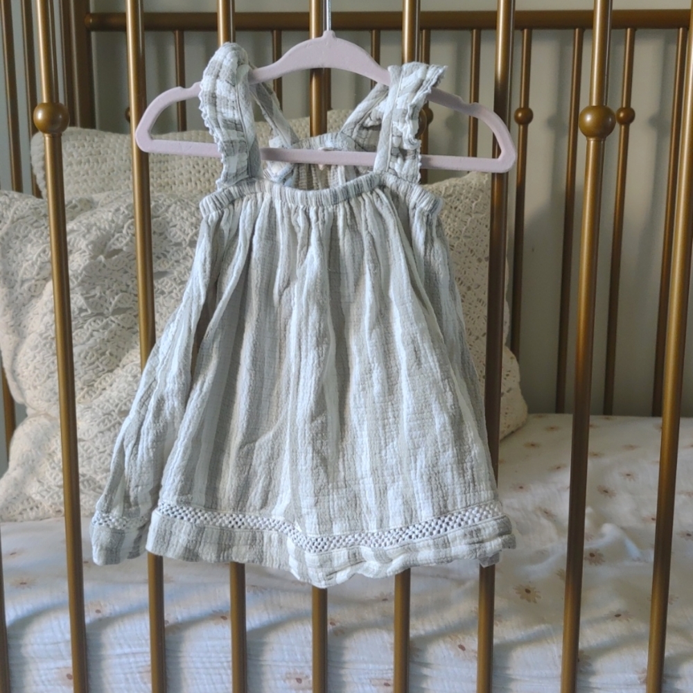 Quincy Mae dress 6-12 months baby girl striped green cream